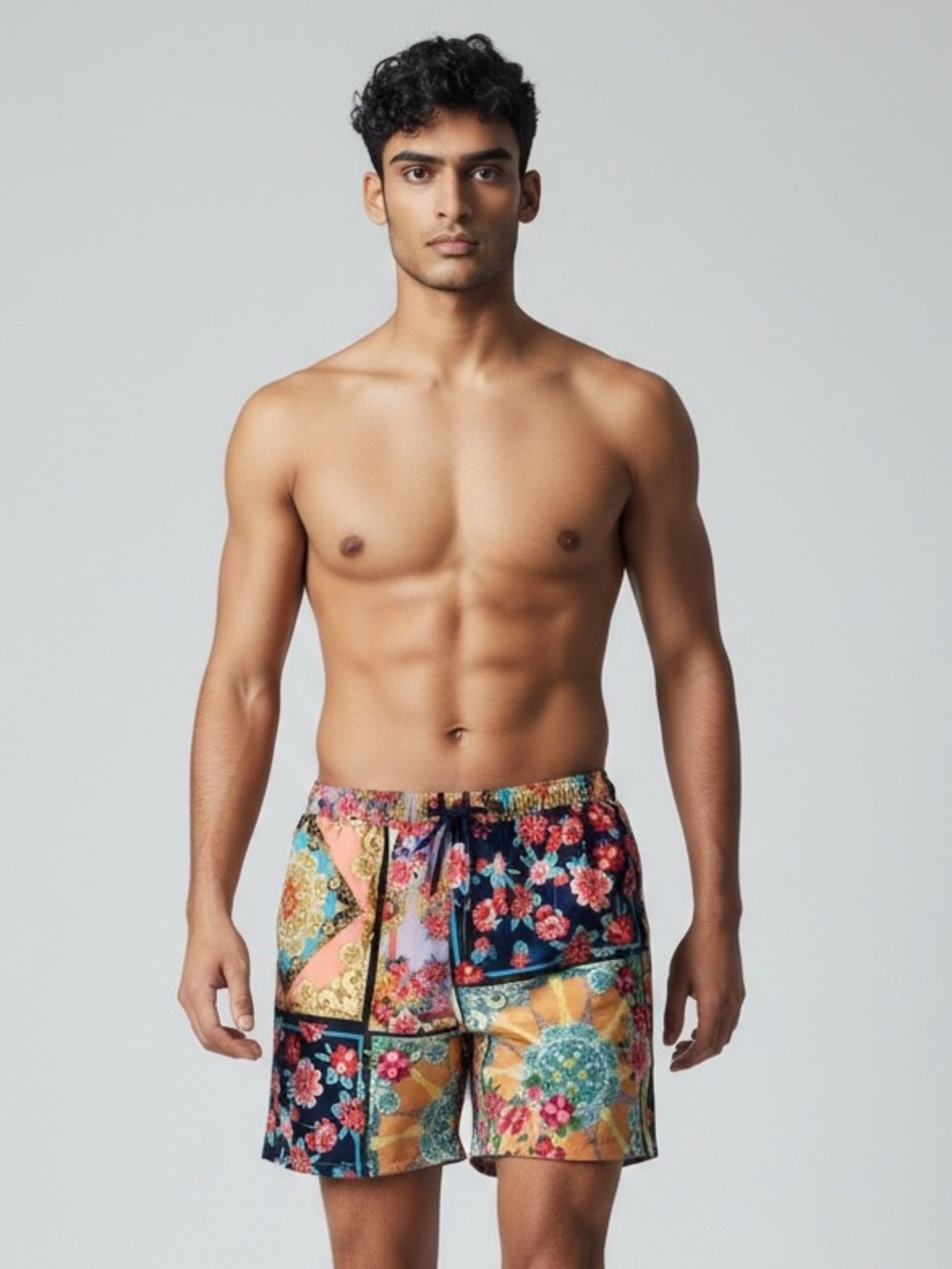 JOHNNY WAS Men Swim Trunk Multicolor Floral Summer Beach Mesh Lining Pocket  L